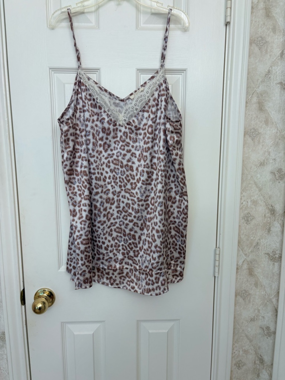 ODDY Leopard Satin Camisole Tank Top in Taupe and Cream